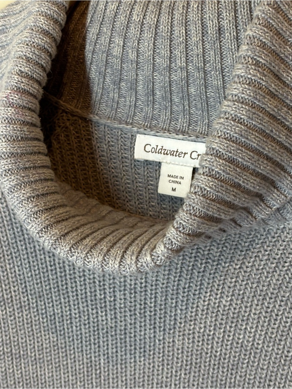 Coldwater Creek Light Gray Turtleneck Cable knit Sweater, 100% cotton, medium